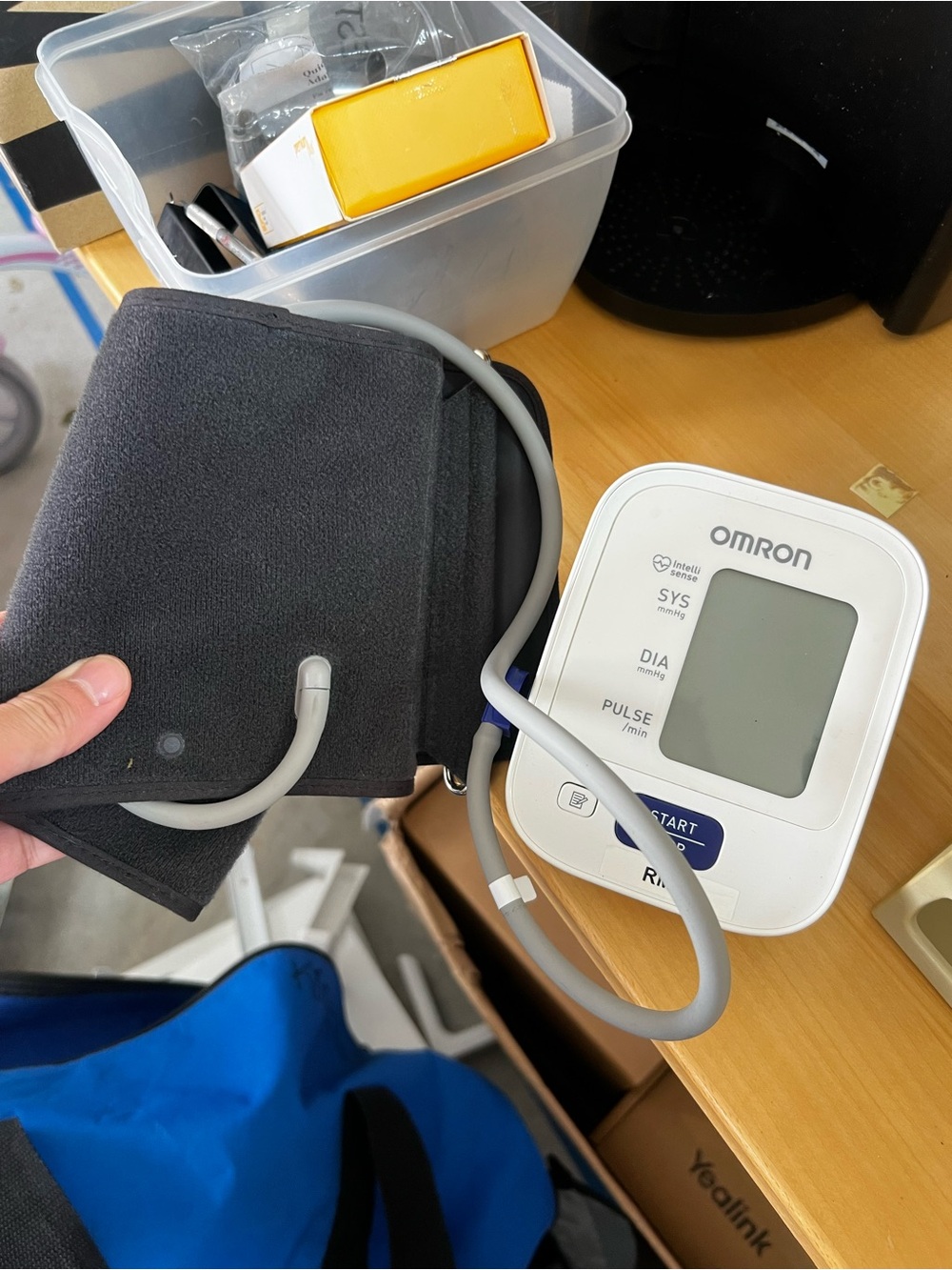 OMRON White Blood Pressure Monitor with Blue Button